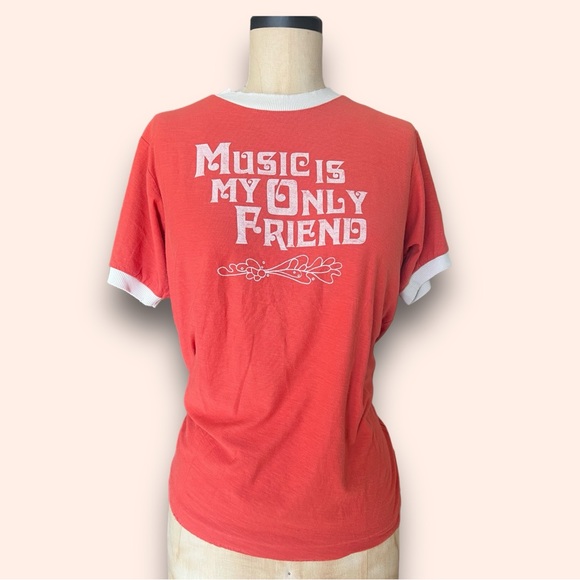 Stoned Immaculate “Music Is My Only Friend” 70s Inspired Ringer Tee Boho Retro🎵 - Picture 2 of 5